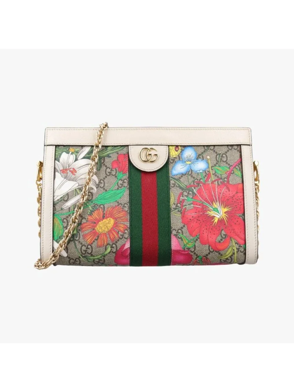 Gucci Ophidia Beige White Multicolor Leather Shoulder Bag